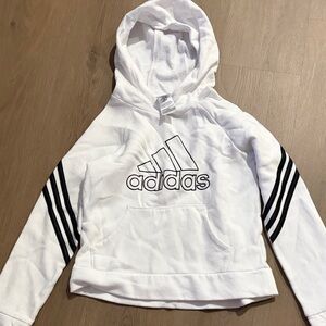 adidas White Hoodie with Black Logo & Sleeve Stripes